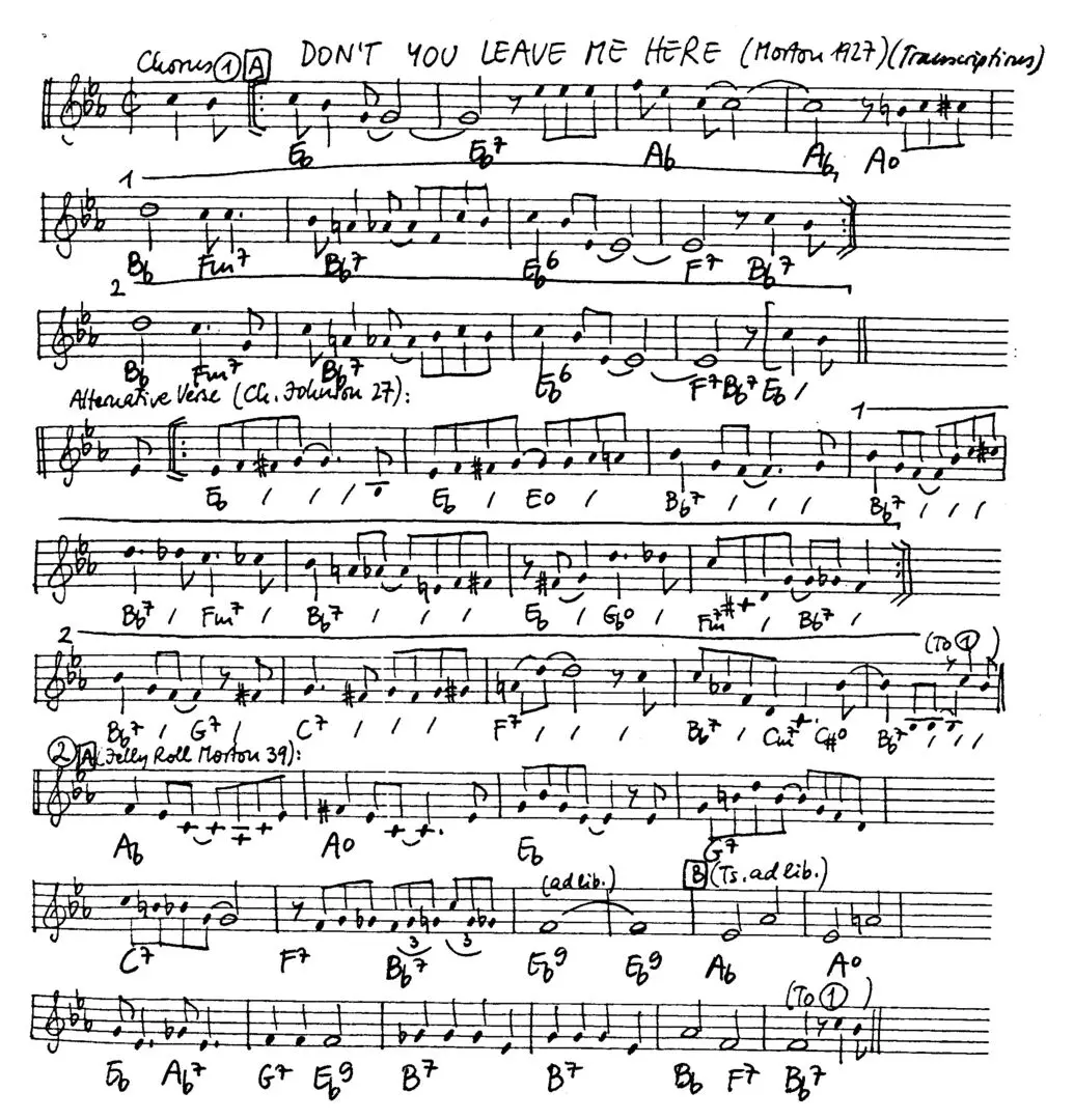 don't you leave me here free jazz leadsheet - Courtesy of the Jungle Jazz Band